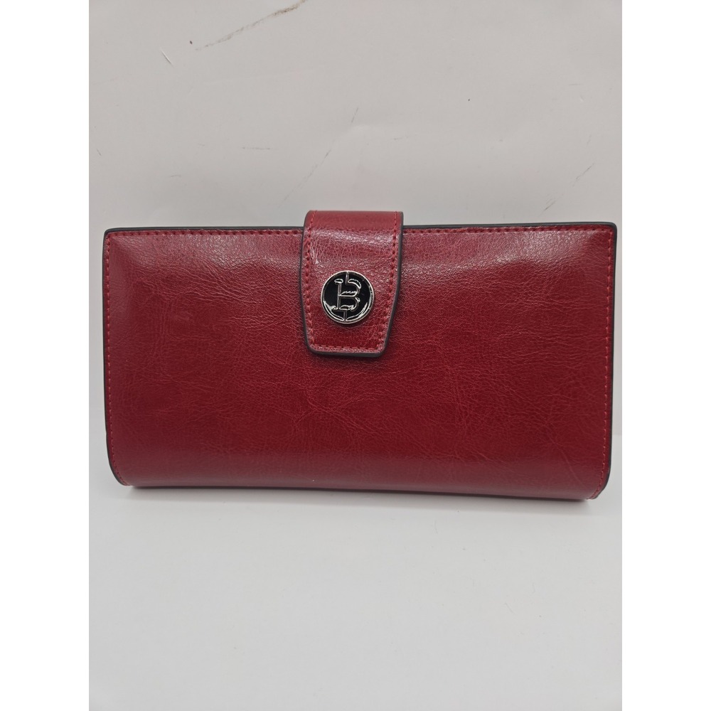 BOSTANTEN Womens Red Leather Continental Wallet Flap RFID Snap Long Organizer
